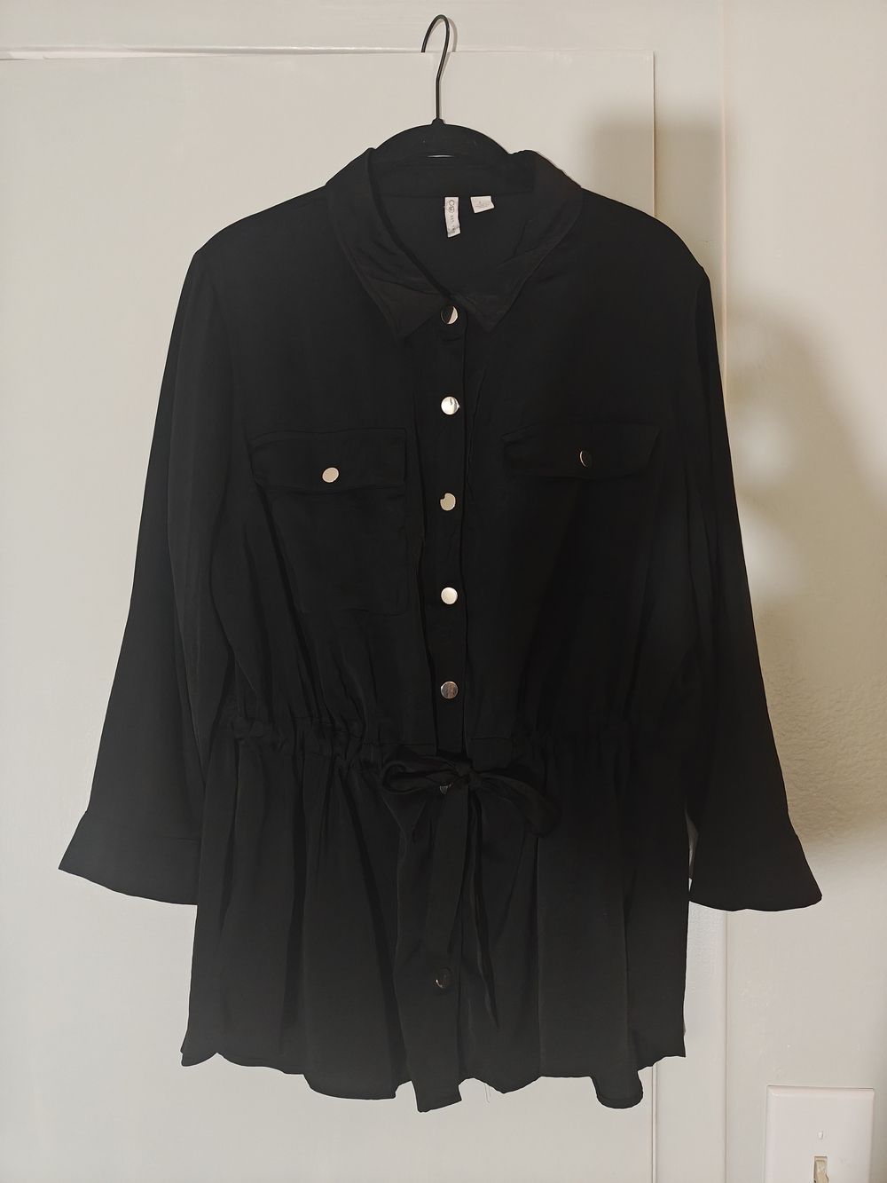 Cato Black Lightweight Utility Style Shirt Jacket with Gold Button Front